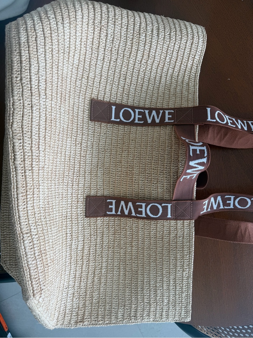 Loewe Natural Raffia Tote with Brown Logo Straps - Picture 2 of 4